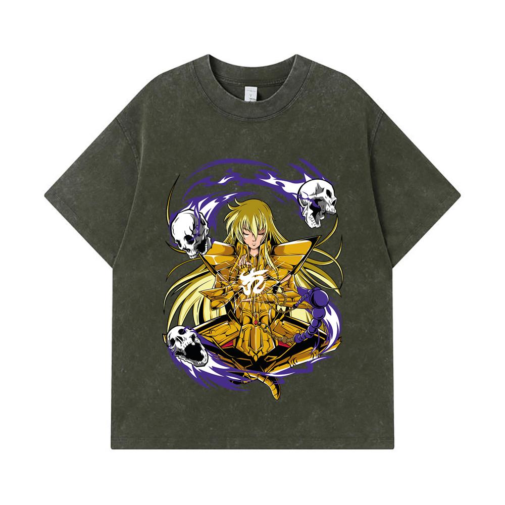 

Стиранные футболки 275 г/м² 100% Хлопок Saint Seiya V30 Принт Девы Унисекс Тяжелая хлопковая футболка S армия зеленый