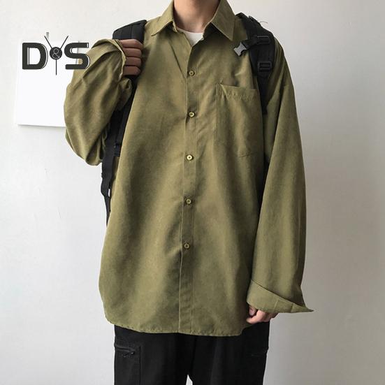 Men Shirt Lapel Long Sleeve Single Breasted Shirt Tops Solid Color Patch Pocket Casual Shirt Loose Fit Comfortable Fit Jacket