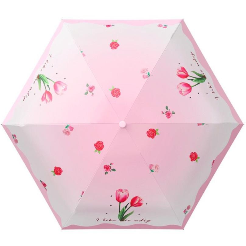 

Мини Складной Зонт с Фруктовым Узором, Устойчивый к УФ-лучам, Ручка в Форме Сердца, Солнцезащитный Зонт от Дождя для Женщин розовый