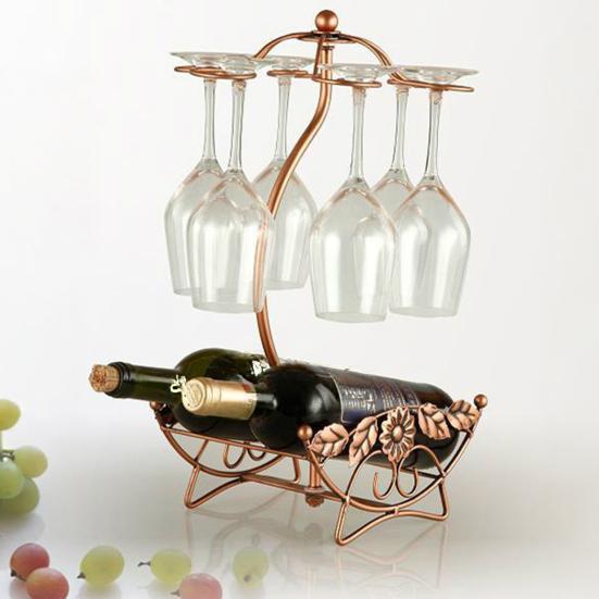 Wine Glass Rack & Bottle Holder, 2-Tier Iron Freestanding Wine Rack, Rustic Vintage Bottle Holder, Countertop Home Bar Decor
