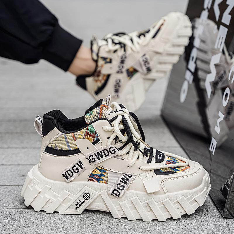 Autumn and winter casual youth running anti-slip sports thick sole inner height small white daddy shoes