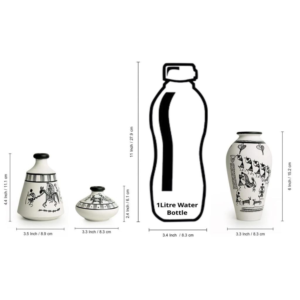 ExclusiveLane Earthenware Terracotta Pots Flower Vases for Living Room (White)