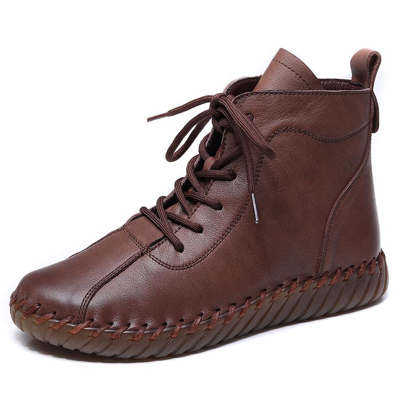 Leather single boots hand-sewn bare boots casual shoes autumn and winter new beef tendon soft-soled short boots