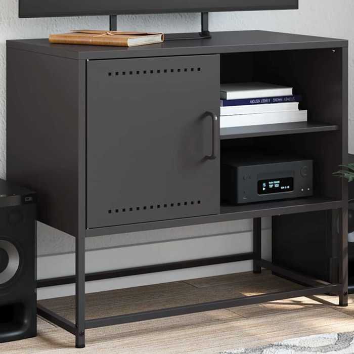 VidaXL Meuble TV noir 68x39x60,5 cm acier, support TV, buffet TV, meuble multimédia, banc TV, armoire hifi, centre de 846518