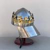 Handmade Steel King Helmet with Brass Crown, Display Stand Included Home Decor