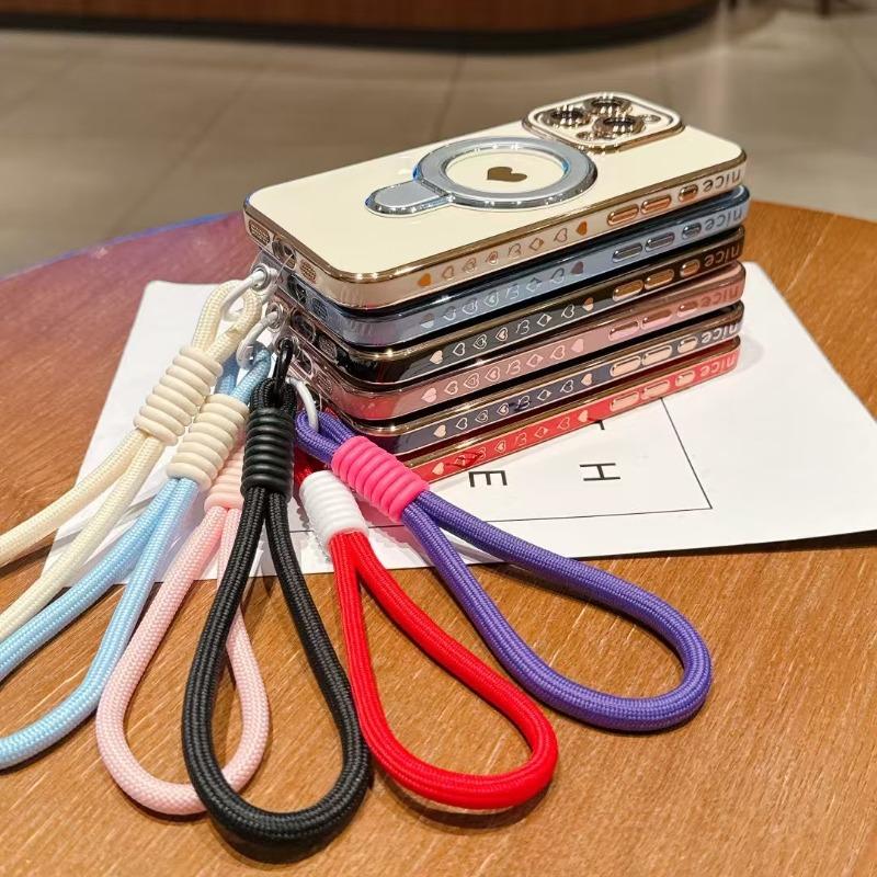 Plating TPU With a wrist strap Case For iPhone16 15 14 13 12 16 Pro Max Plus iPhone11 Covers With Stand Holder Female Girl Women