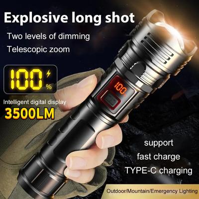 Torcia LED 3500LM Super Luminosa Ricaricabile Portatile Ultra Potente Torcia Lampada Retrattile Zoom Digitale Luce a Mano per Campeggio all'Aperto