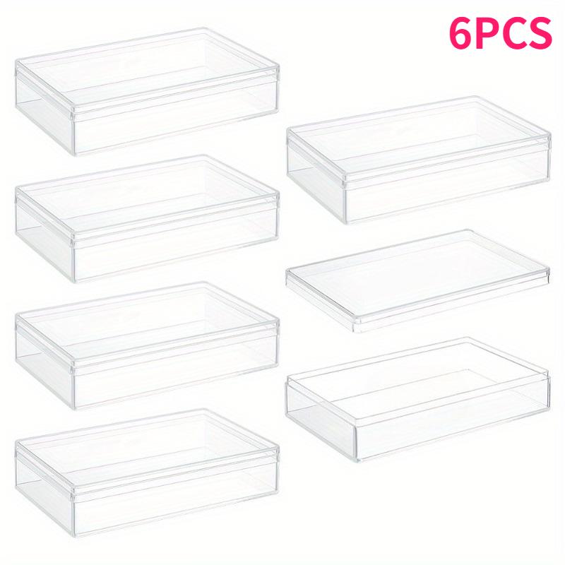 

6pcs Clear Rectangle Acrylic Storage Box Transparent Organizer Cases for Jewelry Crafts Storage Office Home Stackable Gift Boxes