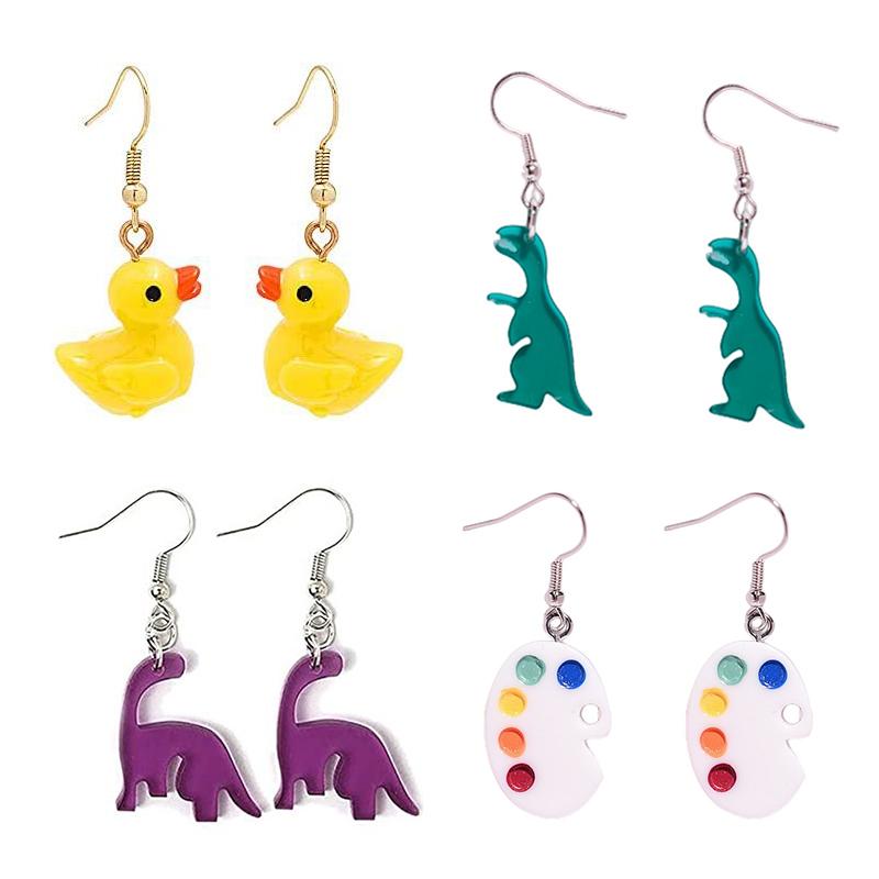 1 Paio Orecchini a Goccia in Resina Fatti a Mano Carini per Donne Ragazze Divertenti Animali Cartoni Animati Coniglio Anatra Piercing Orecchio Gioielli Regalo