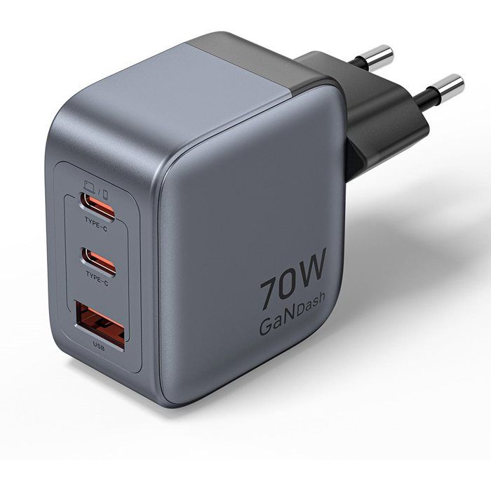 Chargeur secteur - VENTION - 3-Port USB GaN - 70W - Charge rapide - EU-Plug Gris
