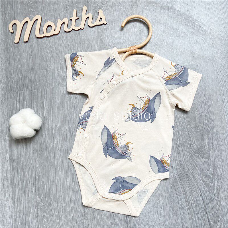 Baby Bamboo Cotton Short-Sleeve Romper Seamless Infant Sleepwear Flat-Front Summer Bamboo Fiber Short Romper for Newborns [Short-Sleeved Hoodie] Whale Boat 73