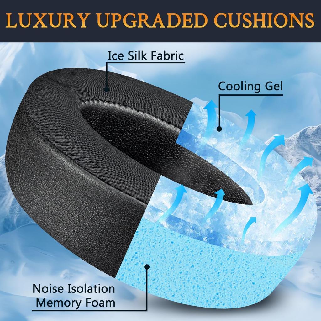 SOULWIT Cooling Gel Ear Pads for Sony XB950BT XB950B1 XB950N1 XB950AP Headset Foam Ice Silk Fabric Replacement Ear Cushions Black MDR-XB950 Over-Ear -
