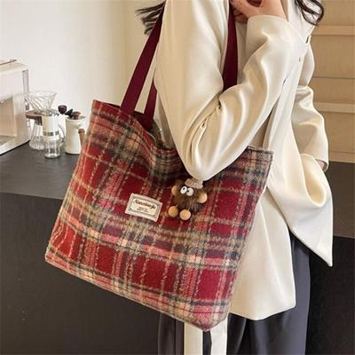 Elegante karierte Woll-Tragetaschen, Retro-Karomuster Handtasche Umhängetaschen für Damen für den täglichen Einkauf, Pendeln, Freizeit