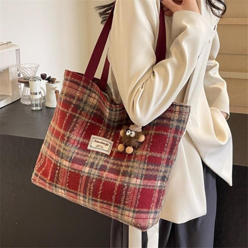 Cozy Soft Wool Plaid Handbags Shoulder Bags, Vintage Soft Plaid Tote Bag, Perfect for Daily Shopping, Commuting, Casual Outings