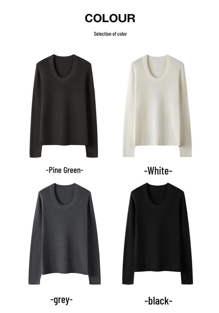 Autumn/Winter U-Neck Wool Sweater for Women - Slimming Knitted Base Layer Top