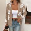 2025 Autumn Winter New European and American Flower Jacquard Pattern Button Front Closure Cardigan Long-sleeved Women's Clothing