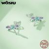 925 Silver Mini Flower Butterfly Bird Bee Stud Earrings Rainbow Moonstone Kitty Cat Ear Studs Girl Party Jewelry