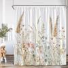 Vintage Floral Shower Curtain Plant Butterfly Floral Bathroom Curtain Decorative Polyester Bathtub Curtain With Hook