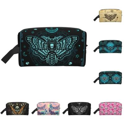 Black Skull Moth Storage Bags Skulls Portable Large Capacity Travel Toiletry Bag Cosmetic Bag for Travel Makeup Bag