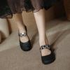 Woven Hollow Shoes Niche Mesh Toe Shoes Metal Buckle One-strap Women's Shoes Round Toe Flat Mary Jane Shoes