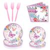 Purple Butterfly Party Theme Tableware Set - Napkins, Cups, Tablecloth, Plates
