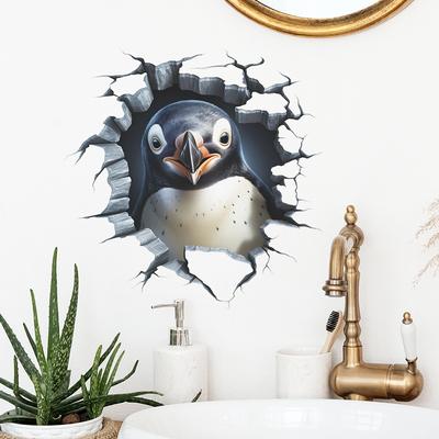 Gebrochenes Loch Simulation Pinguin Kinderzimmer Veranda Hintergrund Landschaftsbau Wandaufkleber