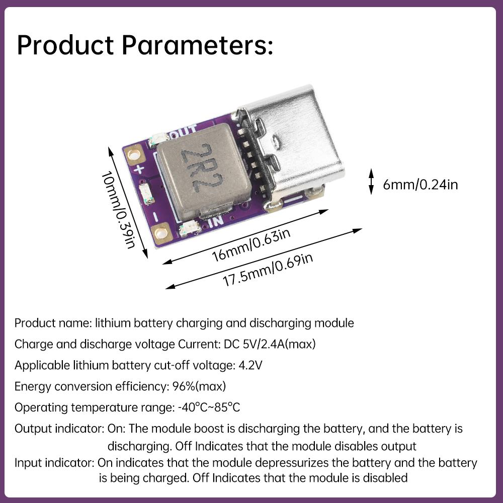 Ultra-Mini Fast Charge Pad 3.7V 4.2V 18650 Lithium Battery Charging Protection Board Type-C DC 5V 2.4A Discharging Power Module