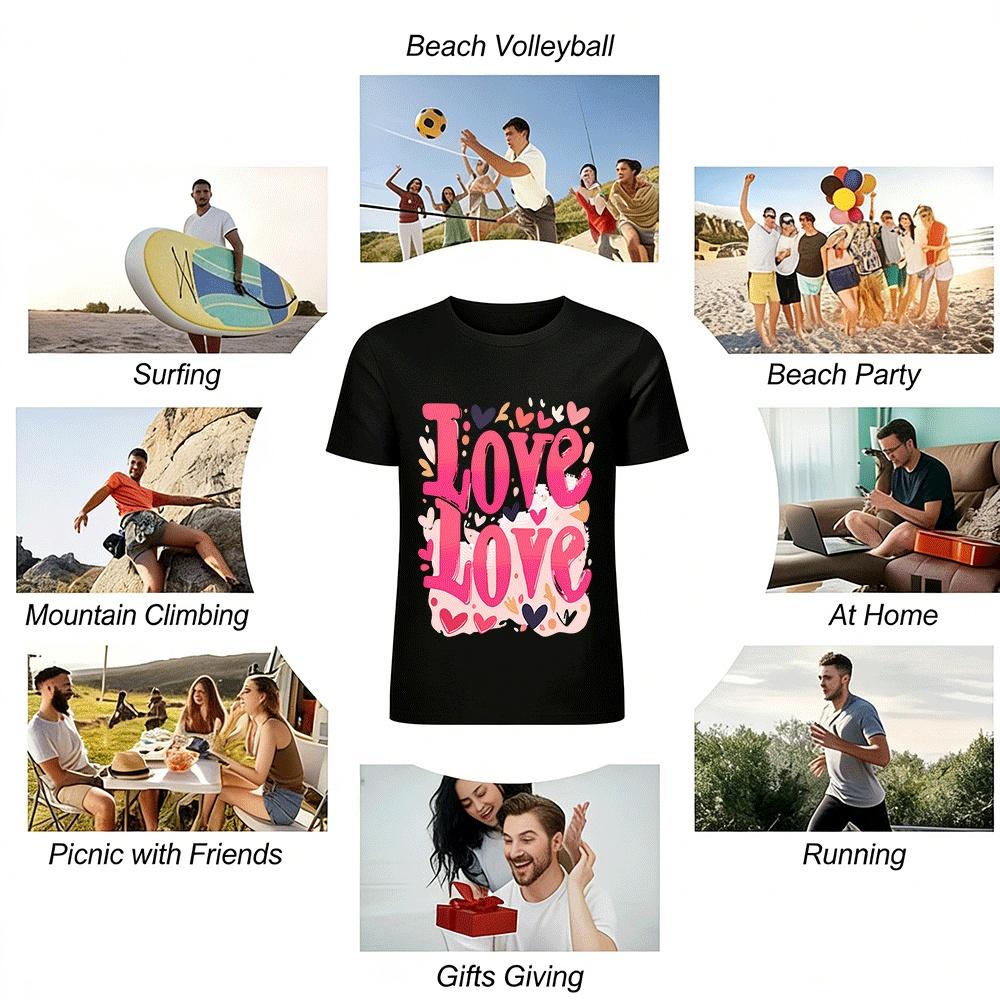 Love Print Casual T-Shirt Unisex Loose Fit Versatile Daily Top Pure cotton T-shirt