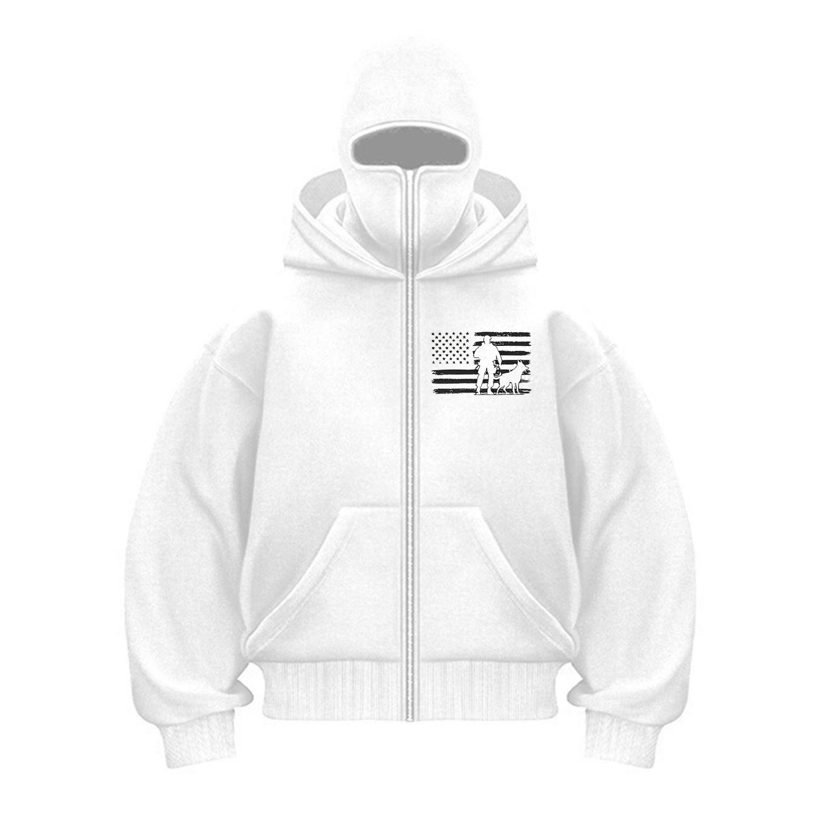 

Мужской кардиган с двойным капюшоном, свободный, уличный, модный, на молнии XL белый