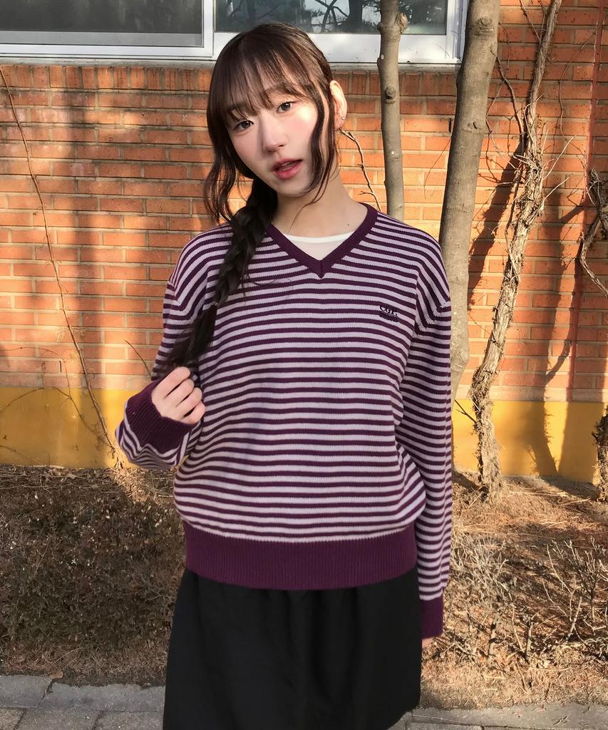 CGP (Women) Striped V-Neck Knit - Purple
