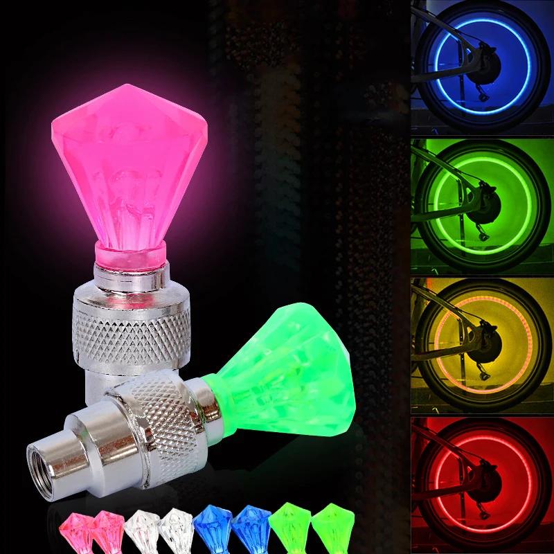 2PCS Wheel Spoke Tire Valve Cap for Bike Bicycle Motorcycle Car Gemstone Skull Shape Neon LED Light Lamp Bulb Polychrome