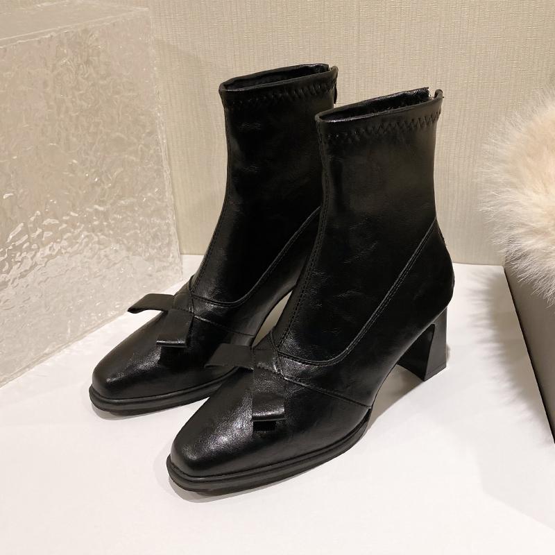 

Туфли на высоком каблуке с бантом Женские короткие ботинки Модные Элегантные Новая обувь 2025 Дизайнерские Классические Массивные Ботильоны Платье Вечеринка Туфли Zapatos 35 чёрный