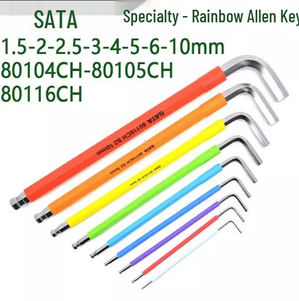 SATA Rainbow Hex Key Set with Long Arm Ball Head, Sizes 80104CH-80107CH 80105CH