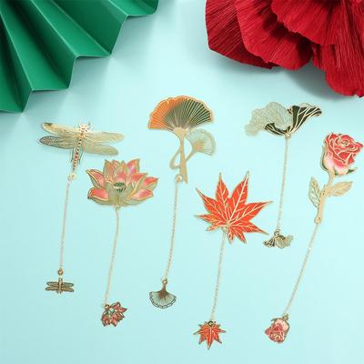 New Year Gift Pendant Metal Bookmark Roses Lotus Leaf Lotus Leaf Book Mark Lotus Maple Leaves Rose Bookmark Reading