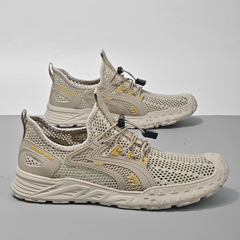 

Large size mesh shoes men s summer new breathable one-pedal men s shoes soft sole non-slip mesh hollow lightweight sports shoes 38 пісочний