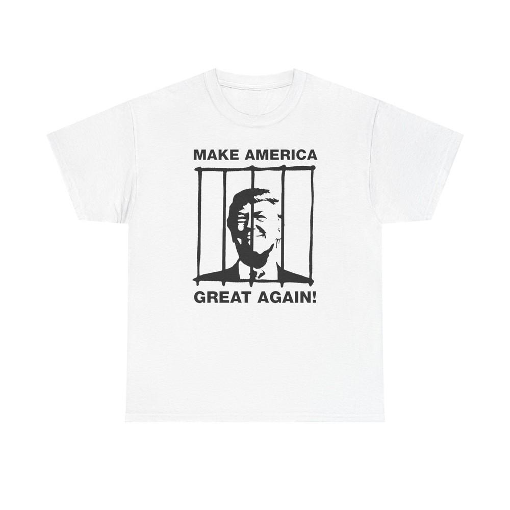 Political Cartoon Trump Make America Great Again Tshirt Tops Tee, Unisex Shirt, Jail