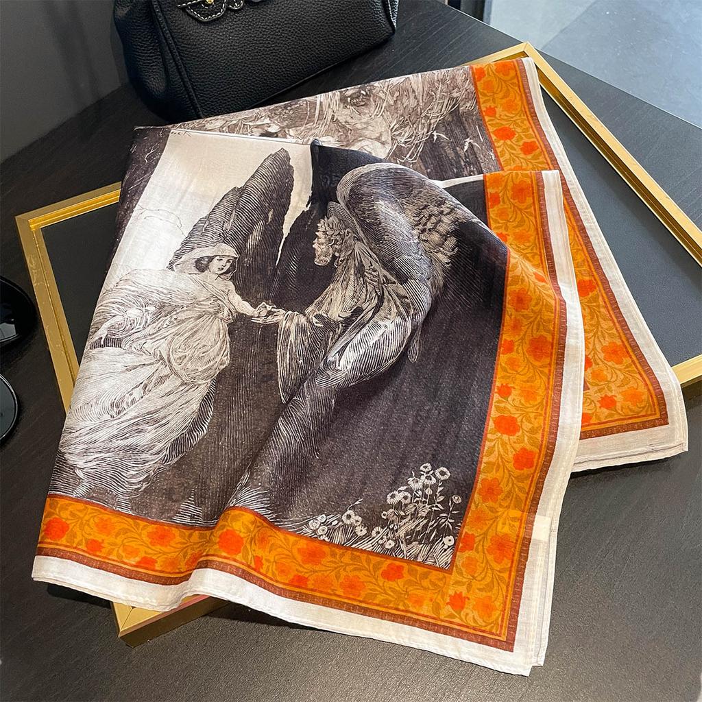 1116 Summer a Variety of Hot-selling Classic Versatile Polka Dot Floral Printing Silk Scarf Thin Sunscreen Silk Cotton Square Scarf