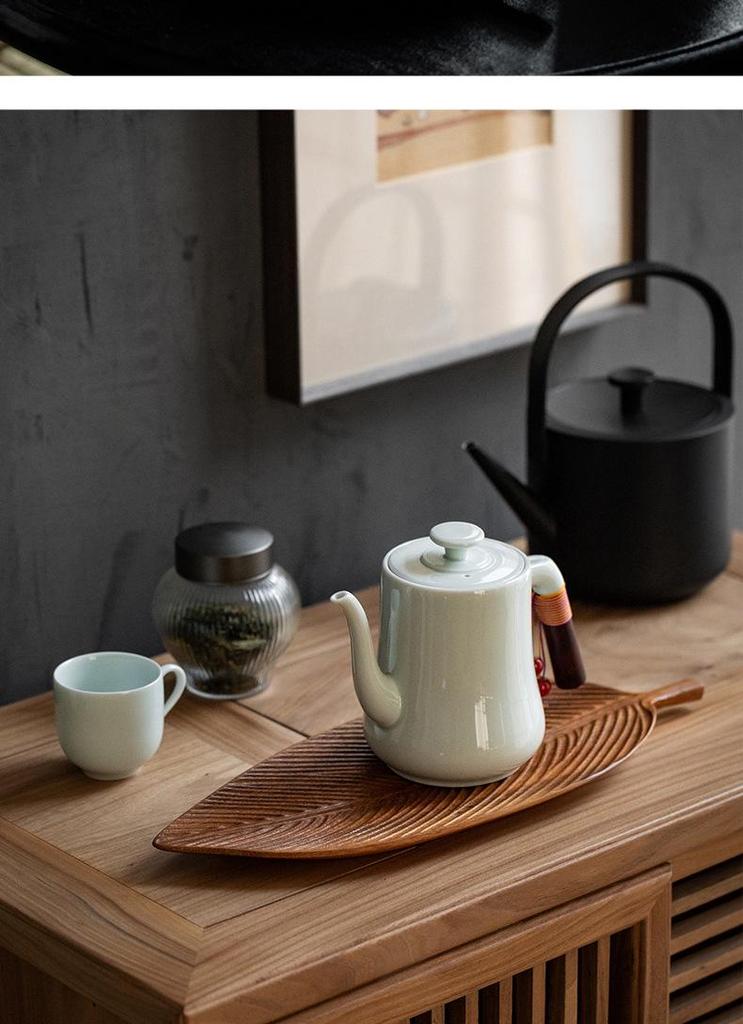 Walnut Leaf Wooden Tea Tray with Saucer & Snack Storage