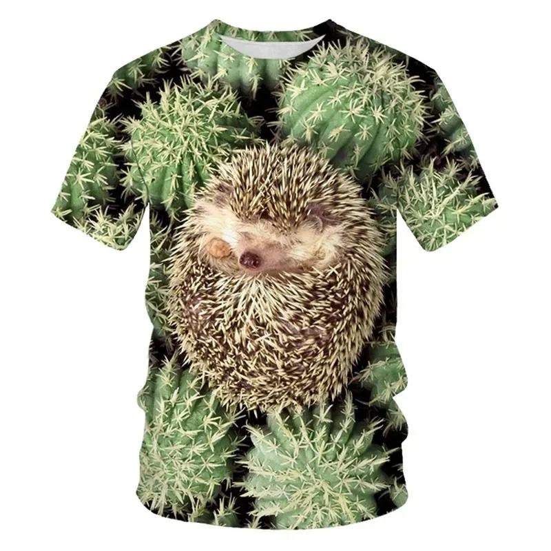 Funny Animal Hedgehog 3D Print T-Shirts Summer Oversized Harajuku Round Neck Short Sleeve Men's T-shirts
