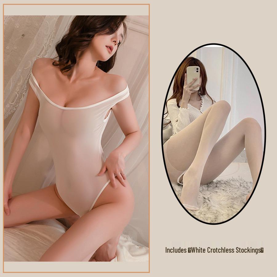 Jin Xiao Transparent Japanese Lingerie: Passionate Open-Crotch One-Piece Leotard Swimsuit.
