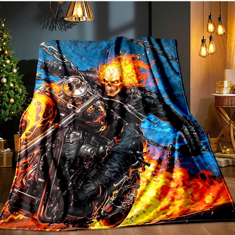 Rider On Fire Blanket Flannel Throw for Sofa, Indoor, Camping, Living Room, Office, Chair, And Bed Soft Birthday Gift