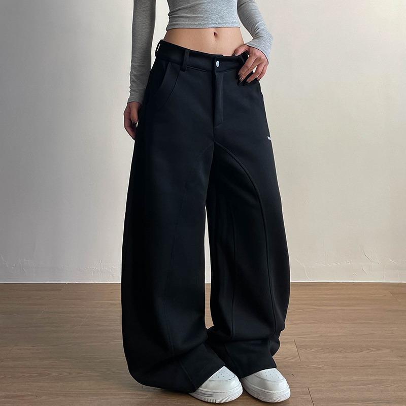 Women's Retro Letter Embroidery Loose Sweatpants - Spring/Summer Casual Crescent Silhouette