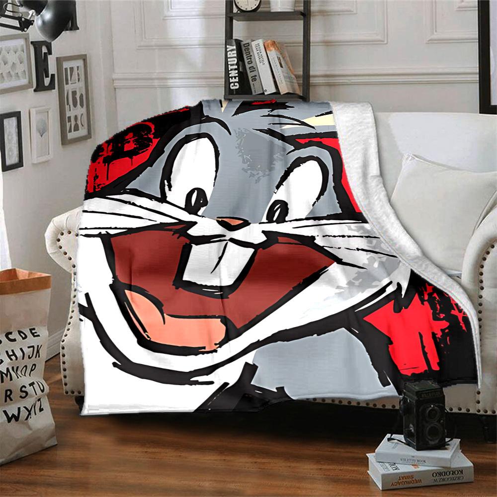 1pc Bugs Bunny Looney Tunes Flannel Throw Blanket Lightweight Soft Warm All Season Blanket for Sofa, Bed, Travel,L1028118