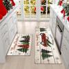 Christmas Linen Texture Wooden Xmas Tree Snowflake Kitchen Rug Set Non Slip Washable Floor Mat Indoor Holiday Decor