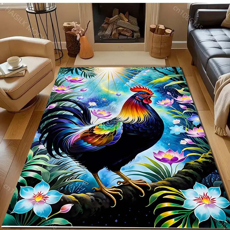 Beautiful Big Cock Flowers Print Carpet for Living Room Bedroom Sofa Doormat Decor Area Rugged Non-slip Floor Mat Large Size