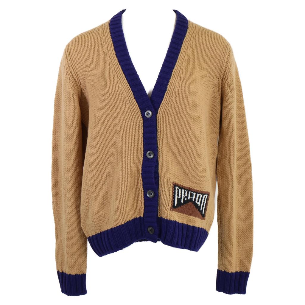 Prada [Domestic Regular] P25G51 S191 Cashmere Logo Design Knit Tops 40 Beige / blueUsed