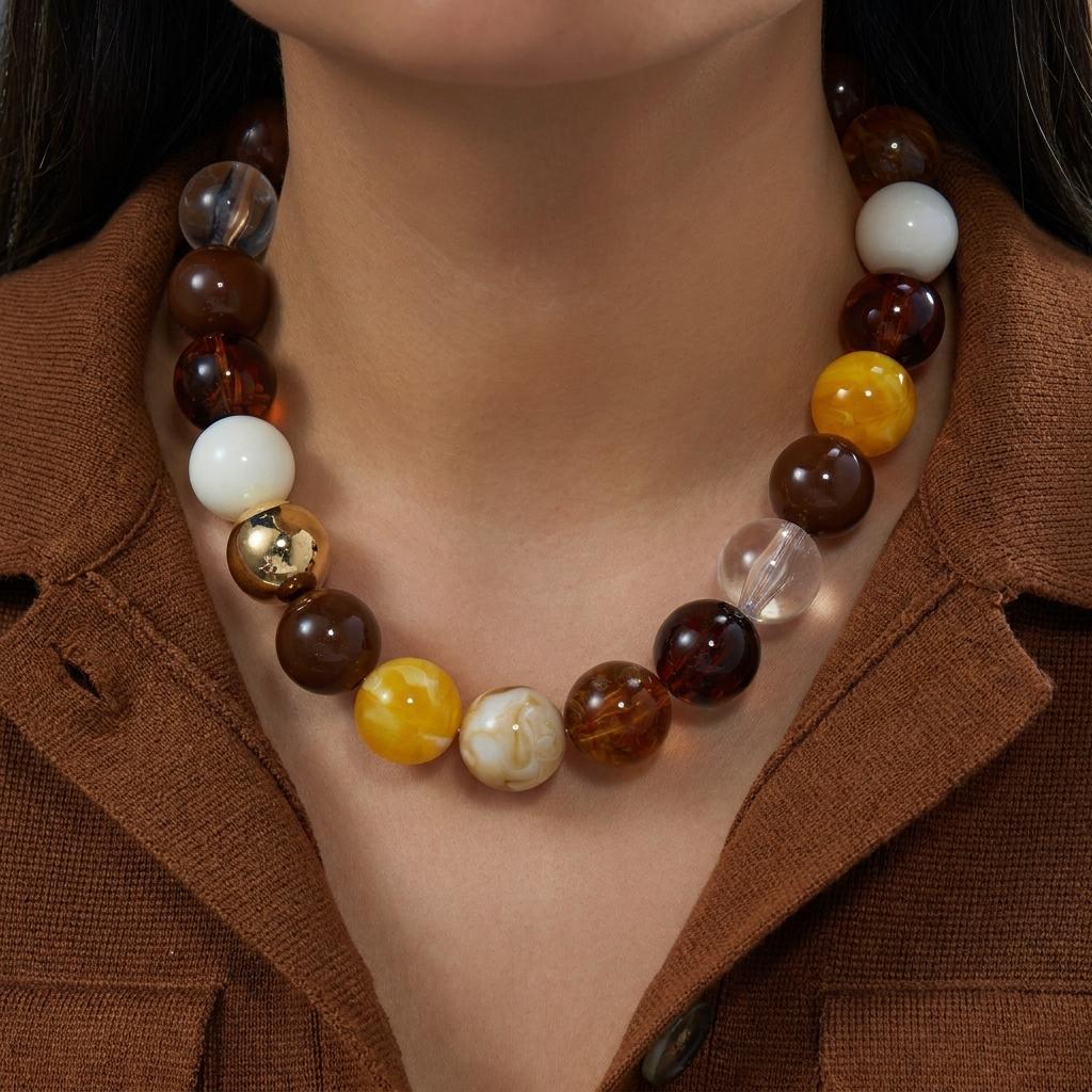 Summer Dopamine Colorful Acrylic Chunky Bead Necklace for Women Oversized Resin Round Beaded Choker Party Beach Statement Party