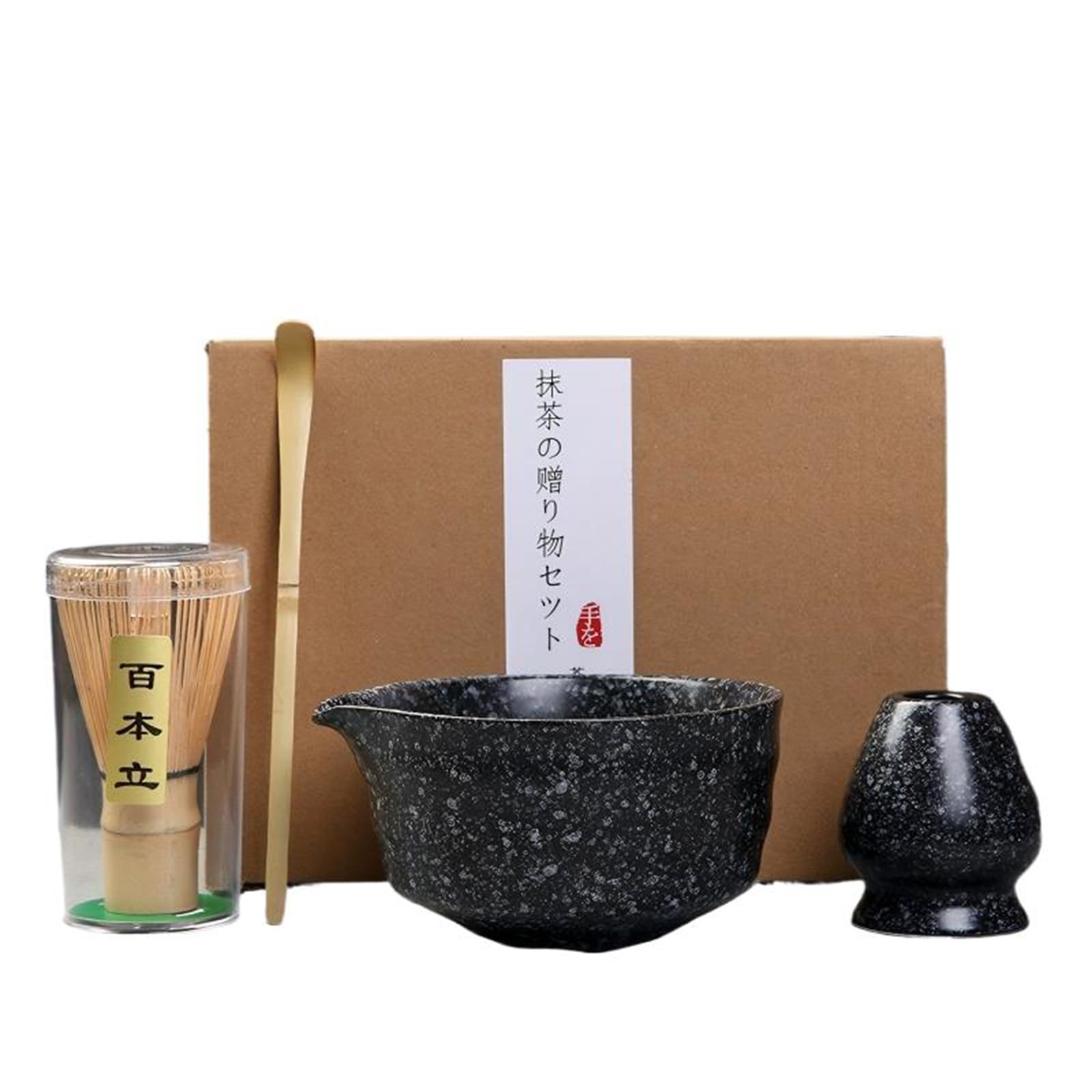 Чайная церемония Матча Японская чайная церемония Чай Чайная ложка Матча и венчик Набор из 4 предметов, Утварь, Чаша, 100-стенный Часен, (Чайная ложка), порошок, (черный) чёрный