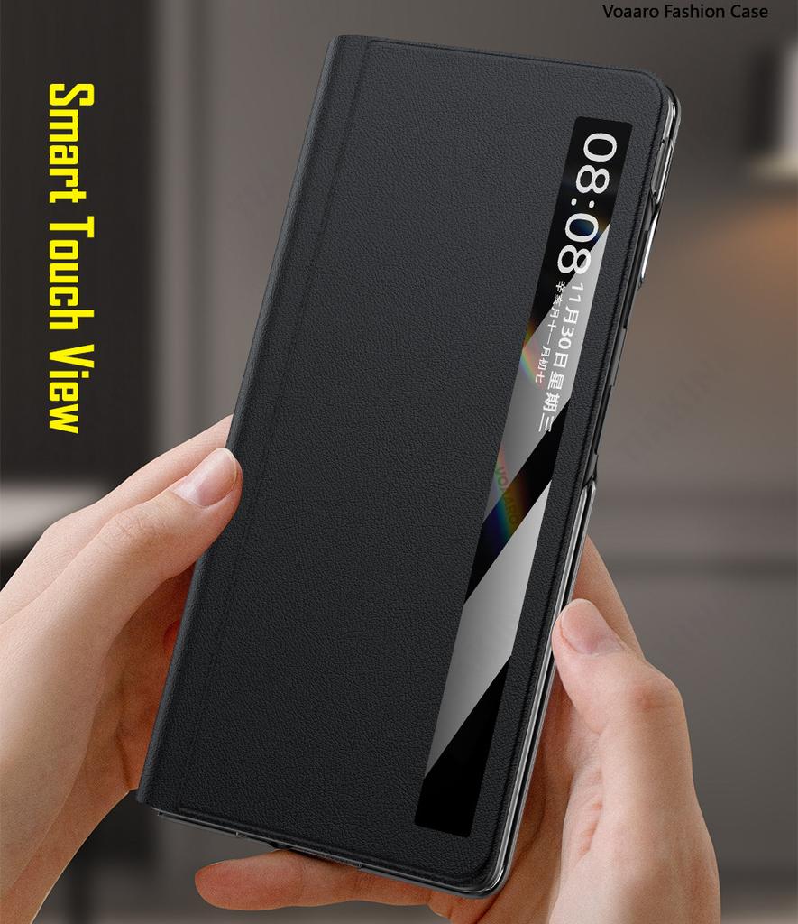 Smart Touch View Genuine Leather Flip Funda for Honor Magic V5 Case for Honor Magic V5 Case Magnetic Wristband Kickstand Cover