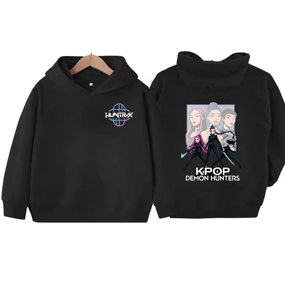 Anime KPop Devil Hunter children's Kawaii cartoon print hooded sweatshirt Hip-hop daily casual streetwear autumn and winter